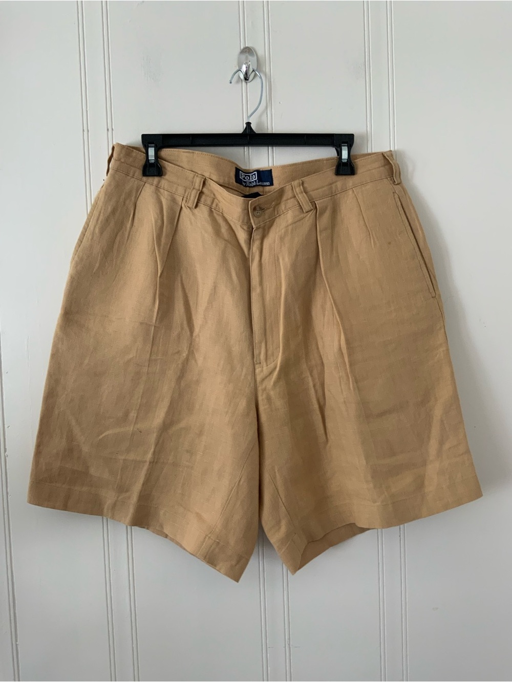 Ralph Lauren Men's Beige Flat-Front Linen Shorts